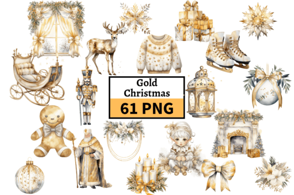 Download Gold Christmas Illustrations Clipart PNG - Christmas illustrations Collection