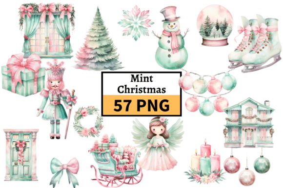 Download Pastel Christmas Illustrations Mint Pink - Christmas illustrations Collection